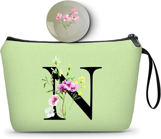 Appreciation Initial Monogram Gifts for Sisters from Sister Employees Team Bride Womens Unique Mom Personalized Makeup Cosmetic Bag with Mirror Mothers Day Christmas Graduation N