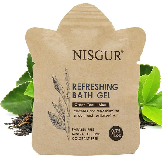 Bulk Travel Size Body Wash 0.75 oz 100 Pack Non Plastic Hotel Bath Gel Kraft Paper Pouch Travel Shower Gel Aloe and Green Tea Extract Infused Hotel Supplies and Toiletries for Guest