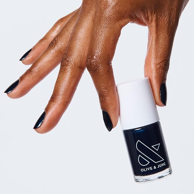 Olive & June Long Lasting Nail Polish | Plump Gel-Like Finish No Lamp Needed | Lasts up to 10 days | Salon-Quality at Home 15-Free Vegan Cruelty-Free Chip-Resistant Shine | HJ Shimmering Midnight Blue