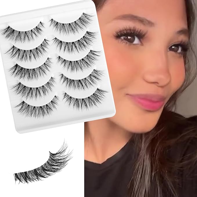 Frihappy Wispy Mink Lashes - Natural False Eyelashes, 5 Pairs with Half Lashes Gift