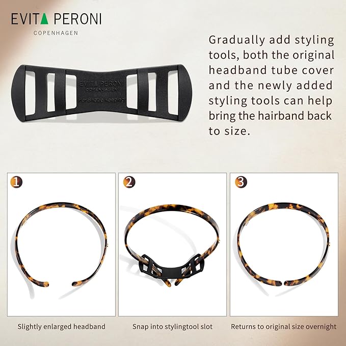 EVITA PERONI Hairband Designed for Eyewear, 3PCS - Basic Color - Tortoise & Amber & Black, Acetate, Fashion Thin Non-Slip Hair Accessories for Women Securing Hair