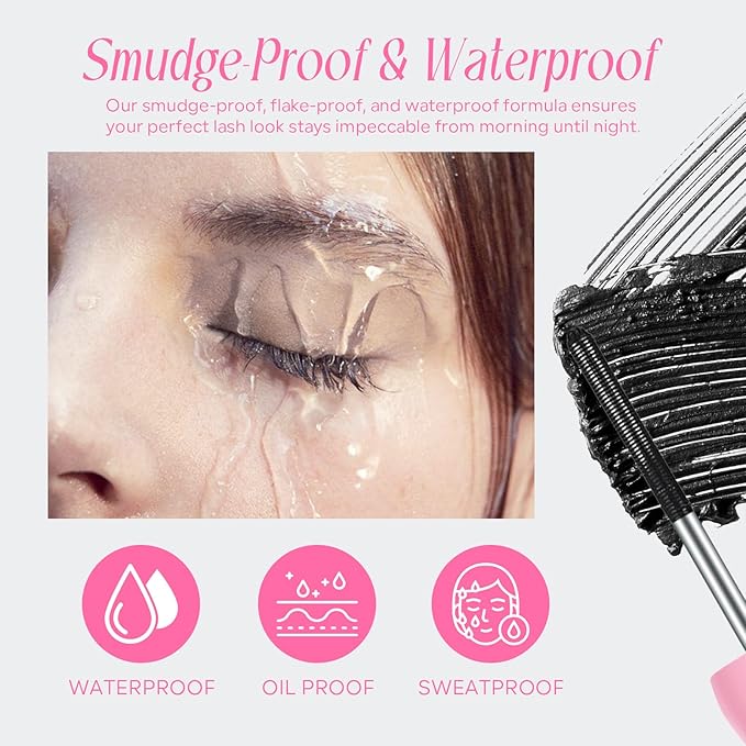 KYDA 2 Pcs Double Ended Metal Mascara, Volumizing Lengthening Clump-Free Black Mascara, Waterproof Formula for Dramatic Lashes, Curling, Washable Eyelash Makeup