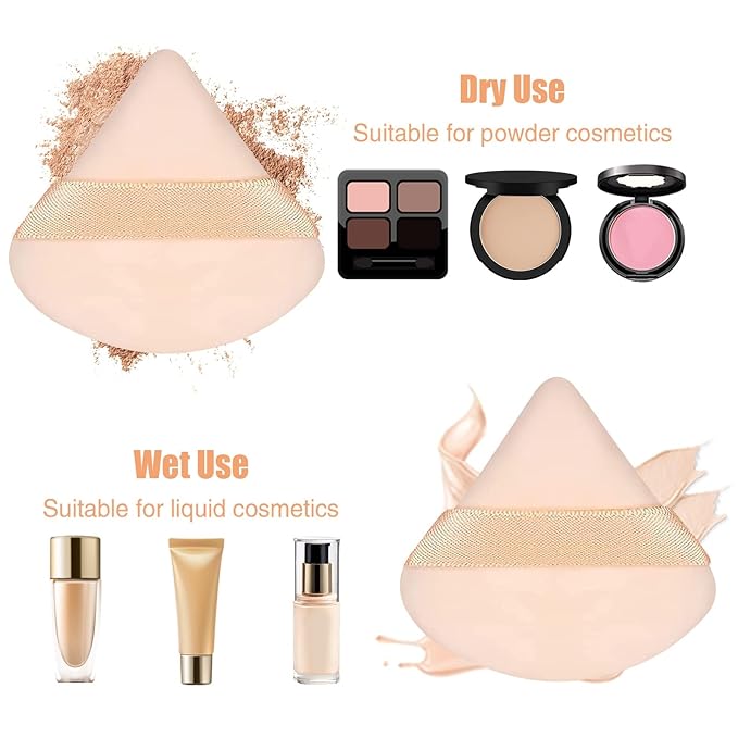 Pimoys 6 Pieces Powder Puff Face Triangle Makeup Sponge Soft Velour Puffs for Loose Powder Setting Powder Blender Foundation Sponge Beauty Makeup Tool, Stocking Stuffers Gift for Women
