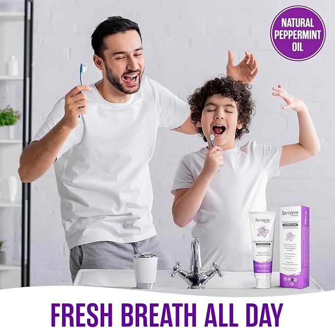 SprinJene Natural Fluoride Free Toothpaste for Sensitive Teeth & Gums – Patented Toothpaste with Black Seed Oil & Zinc – Vegan Dry Mouth Prevention for Fresh Breath – Made in The USA (1 Pack)