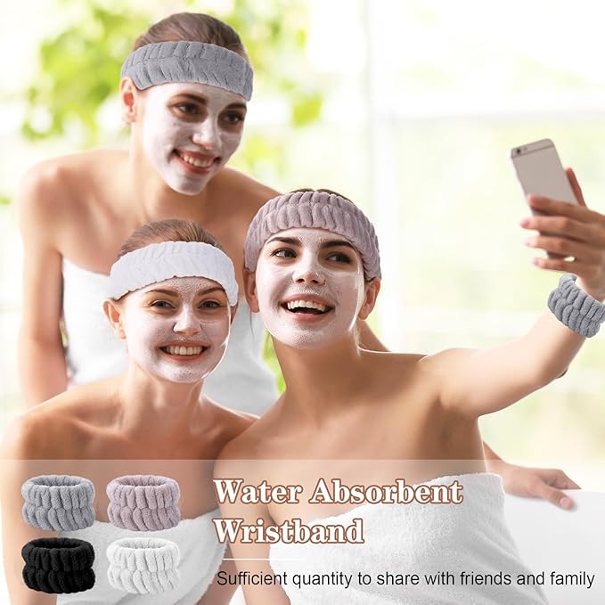 obeoby Spa Headband for Washing Face, 12 Pcs Makeup Headband and Wristband Set for Skincare Makeup Bath Stocking Stuffers for Women Girls