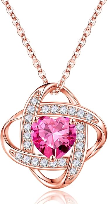 Iefil 925 Sterling Silver Love Knot Birthstone Necklace, Natural or Created Gemstone, Anniversary Birthday Gifts for Women, Jewelry Gifts for Wife Mom Girlfriend