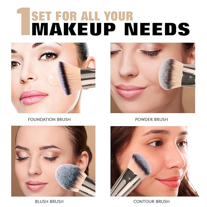 Foundation Makeup Brushes, 2Pcs Premium Dual-Ended Makeup Brush (Foundation, Powder, Blush & Contour Brushes) for Buffing Liquid, Cream, Powder, Blending Face Brush, Fit for Home, Travel & Gifting