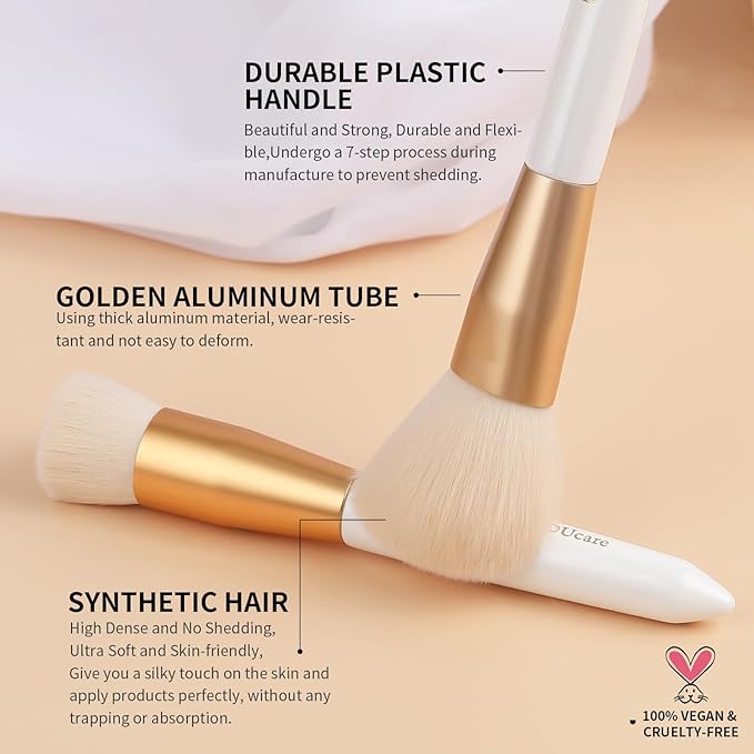 DUcare Foundation Brush and Power Brush Makeup Brushes Set 2Pcs, Premium Flat Top Kabuki Brush, Fluffy Large Makeup Brush With Soft Synthetic Bristles For Quick Makeup Setting and Blush