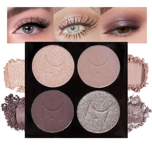 4 Colors Eyeshadow Makeup Palette,Champagne Nude Pink Dark Brown Natural Neutral Eye Shadow Palette with Mirror,Long Lasting Naturing-Looking,Waterproof