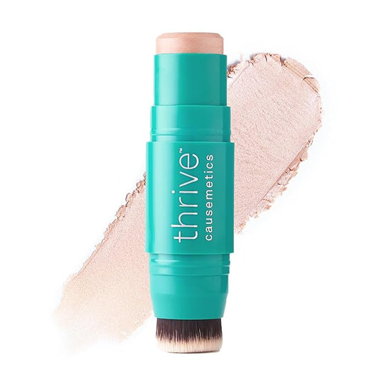 Thrive Causemetics Triple Threat Color Stick: Cream Highlighter Stick with Vitamin E, Evening Primrose Oil, Waterproof Smudge Proof Face Makeup Formula, Joy (Gold Shimmer)