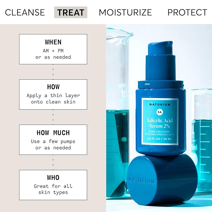 Naturium Salicylic Acid Serum 2%, Blemish Treatment with Maltobionic Acid, 1 oz