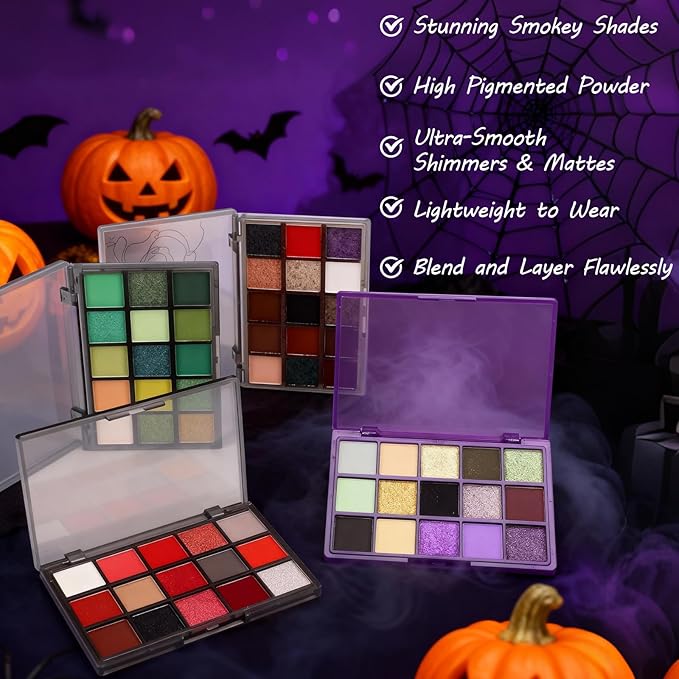 Erinde Purple Eyeshadow Palette, 15 Colors Violet Lavender Green Smokey Eye Shadow Pallet, Matte Shimmer Metallic Glitter, Highly Pigmented Blendable Makeup Kit for Cosplay, Halloween & Parties