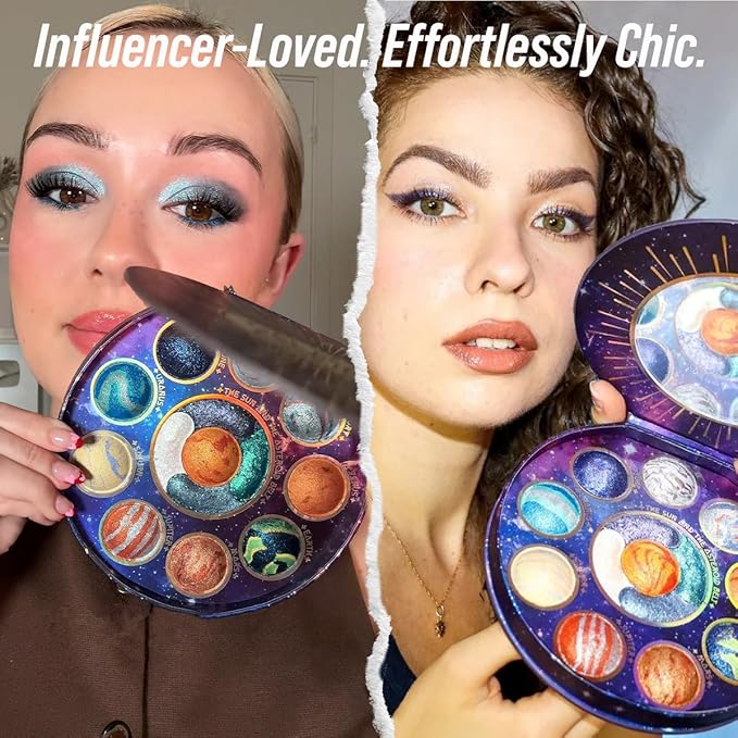 Galactic Assemble Eyeshadow Palette 14 Colors Glitter Shimmer Metallic Eye Shadow Pallet Blue Galaxy Eye Makeup Palettes Create Space-like Eyes Make up Orange Gifts for Women Girls