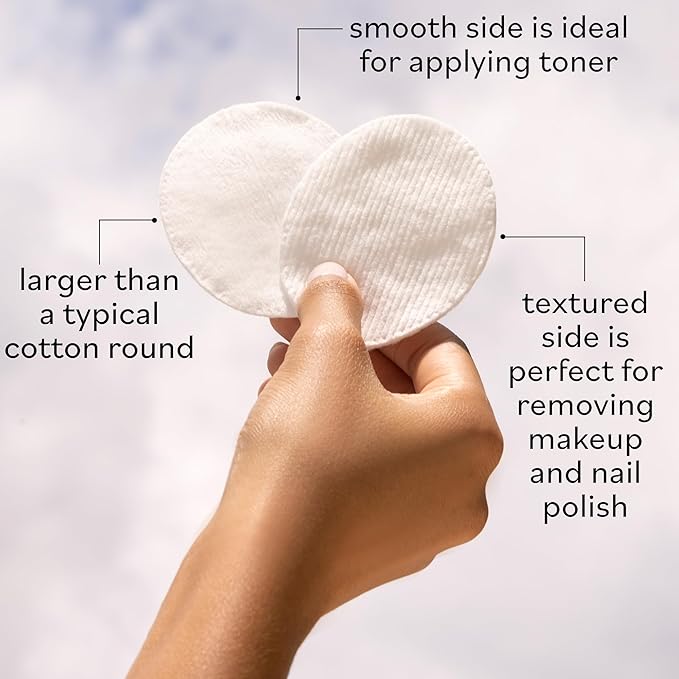 Sky Organics Organic Large Oval Cotton Pads, 100% Pure Organic Cotton, GOTS Certified Cotton, 240 Count, Dual Textured Design, for Makeup Removal, Cleansing, Toner Application