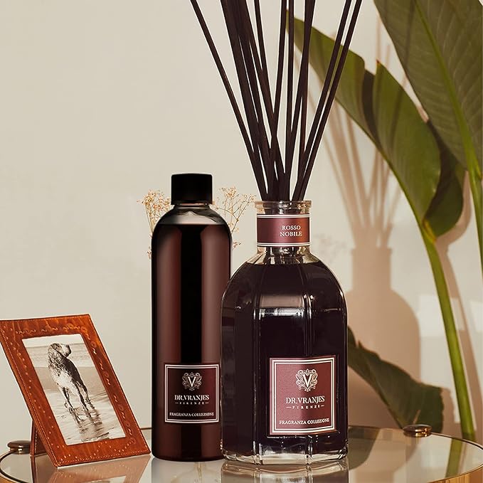 Dr. Vranjes - Rosso Nobile 500 ml Refill + Double Pack of Black Sticks (3 Pieces Bundle) - Luxury Home Fragrance, Made in Italy, Main Scent Fruity: Orange, Strawberry and Red Berries, Birch