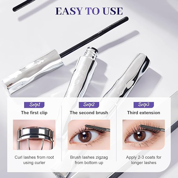 Waterproof Quick Drying Curling Mascara, Upgrade 3D Curling Metal Wands Mascaras Black, Iron Wand Mascaras Metal Mascara Wand No Flaking, No Clumping (A-1Pcs)