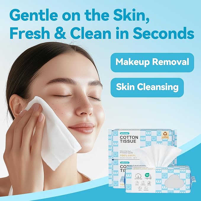 Winner Soft Face Towels, Upgraded Thicker 100% USA Cotton Dry Wipes, Unscented and Gentle on Sensitive Skin, Disposable Makeup Remover and Facial Towelettes (240 Count, Pack of 3)