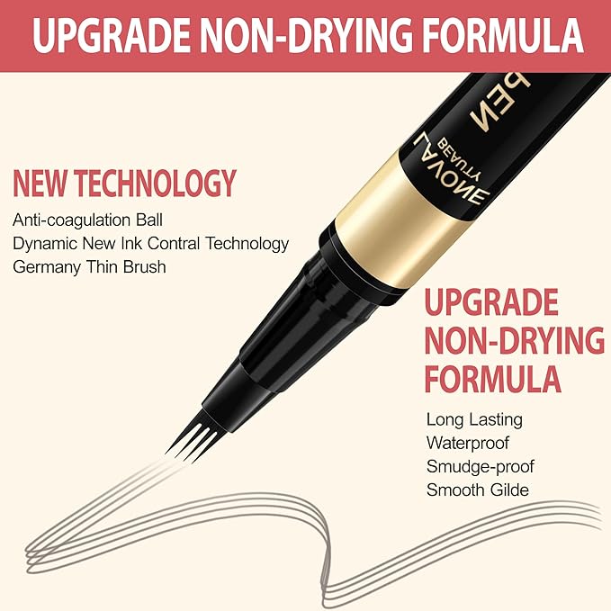 LAVONE Eyebrow Pen, 2-in-1 Eyebrow Pencils for Women with 4 Tip Microblading Eyebrow Pencil and Curved Precise Brow Pencil, Waterproof Eyebrow Pencil Create Full, Natural Hair-Like Brows, Grey