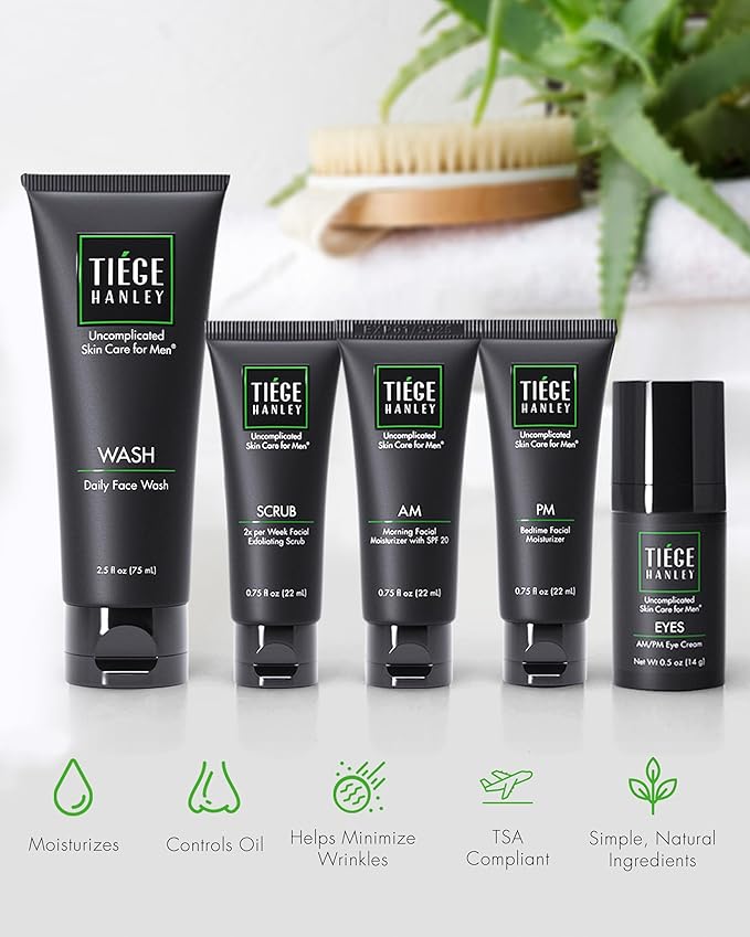 Tiege Hanley Men’s Skin Care Set, Advanced Routine (System Level 2) – Face Wash, Scrub, Moisturizer & Eye Cream for Fine Lines, Under-Eye Bags Correction, Smoother Skin Texture