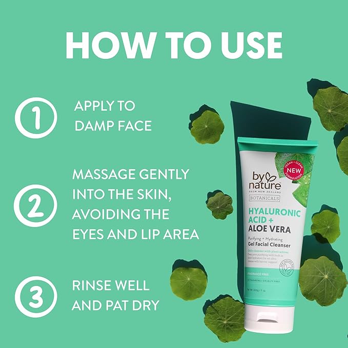 By Nature Hyaluronic Acid + Aloe Vera Facial Cleanser to Hydrate & Brighten Your Skin - Skincare from New Zealand - Premium Face Cleanser - 7oz