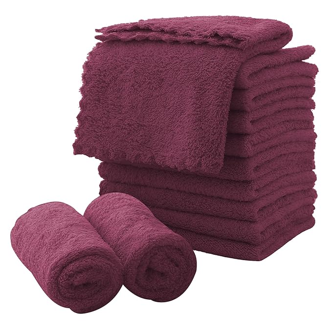MOONQUEEN Microfiber Facial Cloths Fast Drying Washcloth 12 Pack - Premium Soft Makeup Remover Cloths - Burgundy