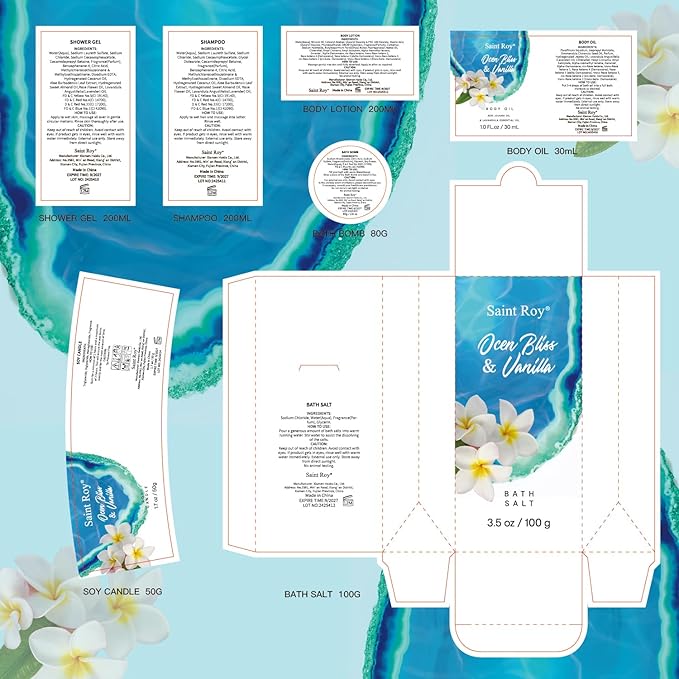 Fathers Day Gifts for Men for Dad Spa kit Gifts for Her or Him Birthday Gifts for Women, Luxury Home Spa Kit, 8pcs Bath Gift Set Ocean & Vanilla, Gift Baskets for Women Unique Mother's Day Gifts