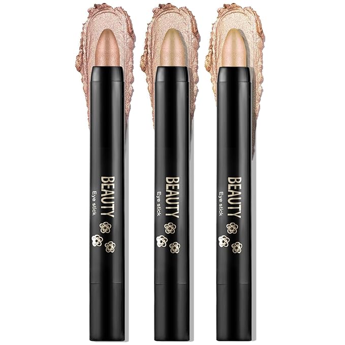 Boobeen 3PCS Cream Eyeshadow Pencil Crayon Waterproof Brightener Stick Shimmer Pen Create Glitter Eye Makeup, Easy to Use