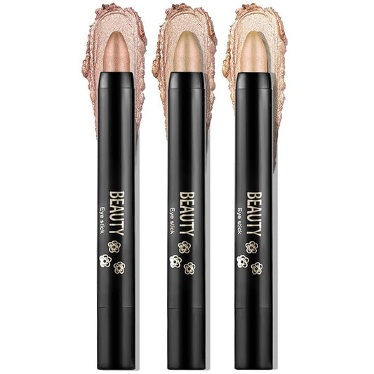 Boobeen 3PCS Cream Eyeshadow Pencil Crayon Waterproof Brightener Stick Shimmer Pen Create Glitter Eye Makeup, Easy to Use