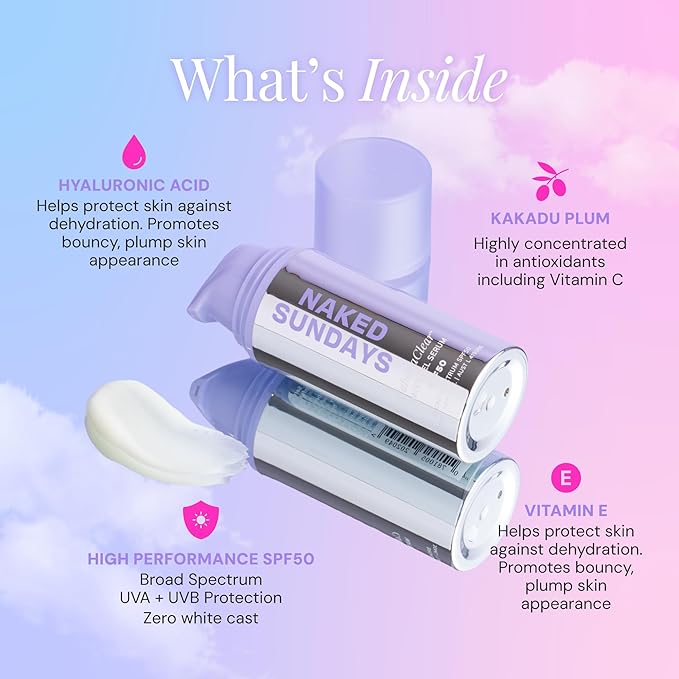 Naked Sundays CabanaClear SPF 50 Water Gel Serum - Invisible, Lightweight, & Hydrating Facial Sunscreen with Hyaluronic Acid, Broad Spectrum, Oil-Free, Silicone Free, Fragrance-Free for All Skin Types