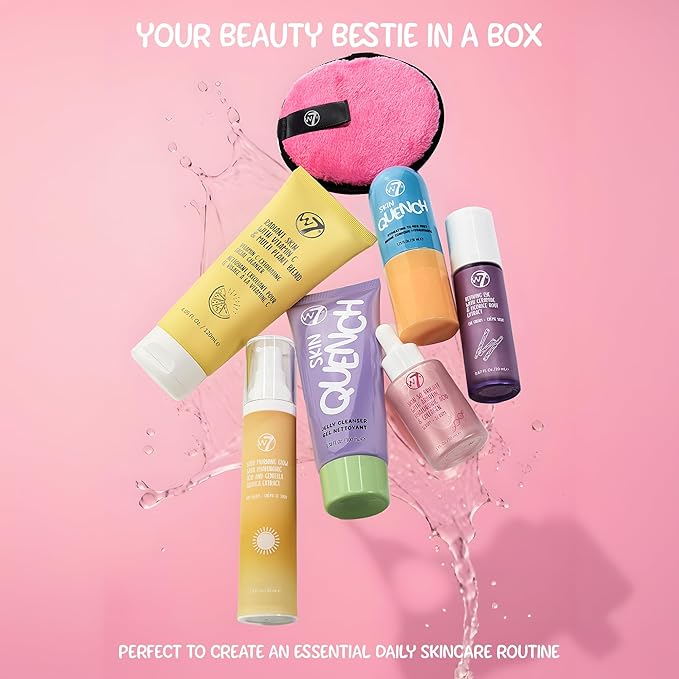 W7 Beauty Blast Skincare Secrets Gift Set - Complete Full Size Skincare Routine with Day Cream, Serum, Cleansers, Toner Mist, Eye Cream and Makeup Remover Pad - Skincare Gifting