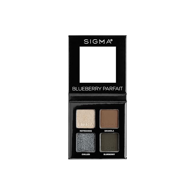 Sigma Beauty Quad Eyeshadow Palette – Makeup Eyeshadow Quad with a Buttery Soft Formula and Buildable, Blendable Shades for a Flawless Eye Look, Designed for All Day Wear (Blueberry Parfait)