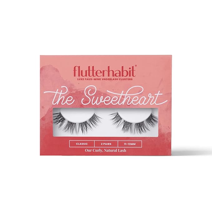FlutterHabit The Sweetheart Lashes, 2 Sets of Eyelashes, DIY Natural & Curly Lash Extensions, Up to 10 Day Lash Wear, Salon Quality Cluster Eyelashes for a Natural Look, No Glue Included