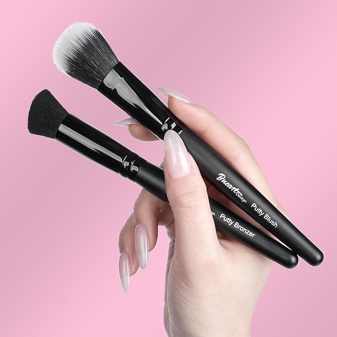 Bueart Design Putty Blush& Putty Bronzer Makeup Brush Set for Applying Blending Blush,Mineral Powder,Bronzer,Liquid Cream Foundation,Soft Dense Bristles,Vegan&Cruelty-free,M12