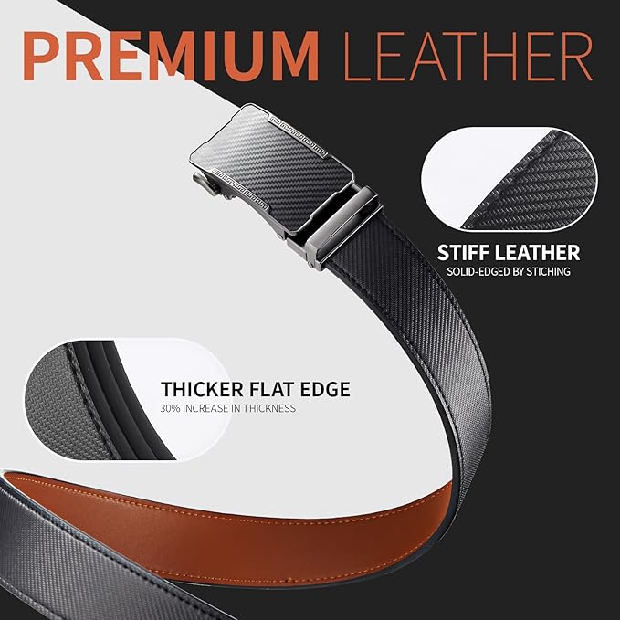 Zitahli Ratchet Belt for Men - 2 Packs Leather Mens belt For Gift Men Dress and Casual,Trim to Fit