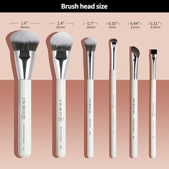 Face Makeup Brush Set 6PCS, Angled Cream Foundation Liquid Blush Brush Concealer Brush Under Eye, Nose Contour Eyeliner & Brow Brush