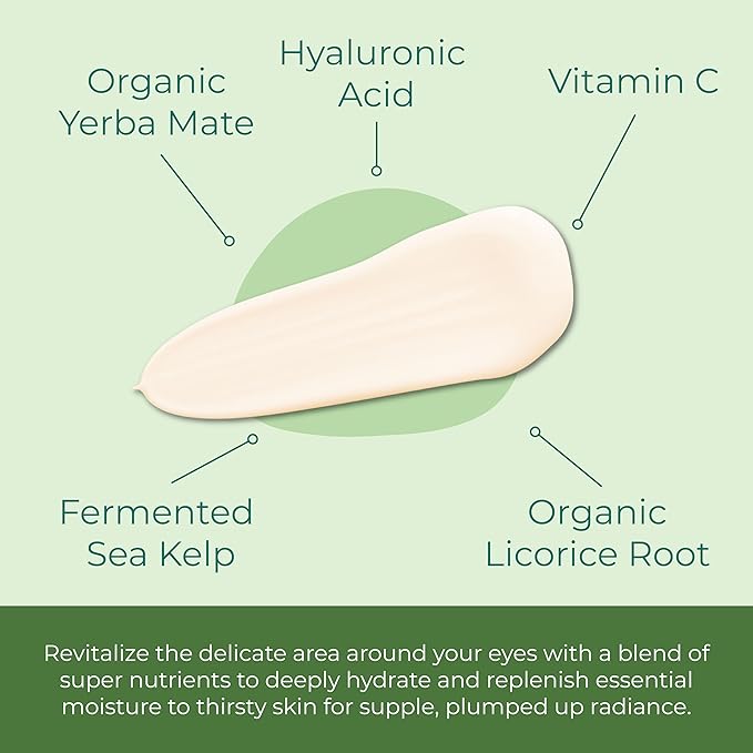 Sea-El Miracle Sea Kelp Eye Cream Hydrating & Correcting Yerba Mate Caffeine & Hyaluronic Acid for Dark Circles Bags & Puffiness - Daily Anti Aging Moisturizer for Women & Men, Vegan - 1 Oz