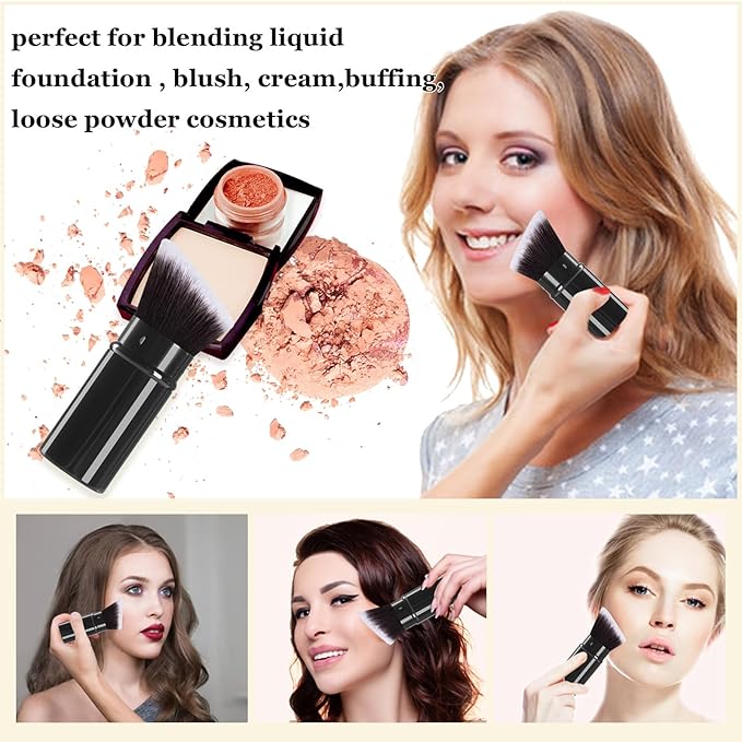 Kabuki Makeup Brush, Retractable Angle Travel Powder Foundation Makeup Brush Face Blush Brushes for Blending Liquid, Bronzer, Buffing, Sunscreen,Flawless Cosmetics