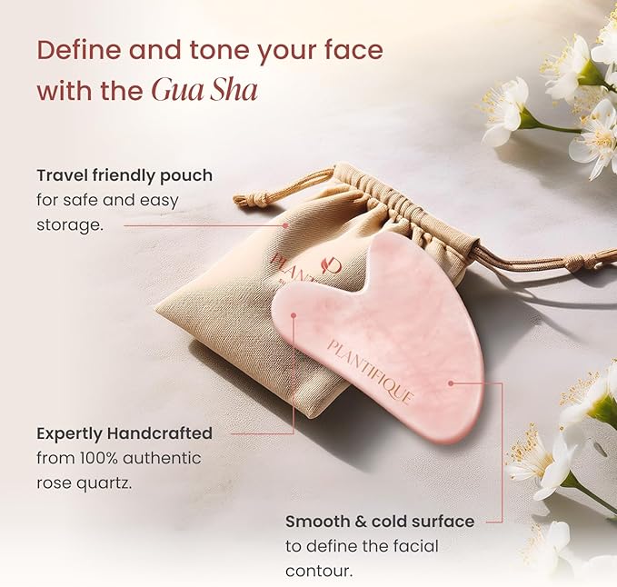 PLANTIFIQUE Massage Ritual Set: Premium Certified Jade Gua Sha + Jojoba Oil & AHA Serum Skin Care Set, Birthday Gifts for Women, Teens, Mom, Brides