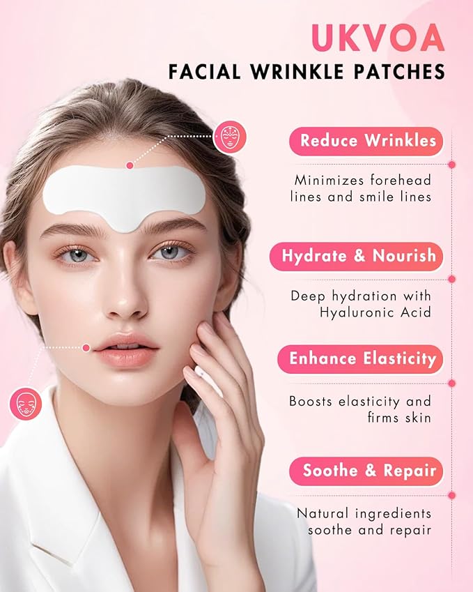 Forehead Wrinkle Patches & Smile Line Patches, Overnight Facial Wrinkle Treatment with Hyaluronic Acid, Aloe, Collagen & Vitamin E to Lift Smile Lines for Women 36pcs with Neck Firming Cream