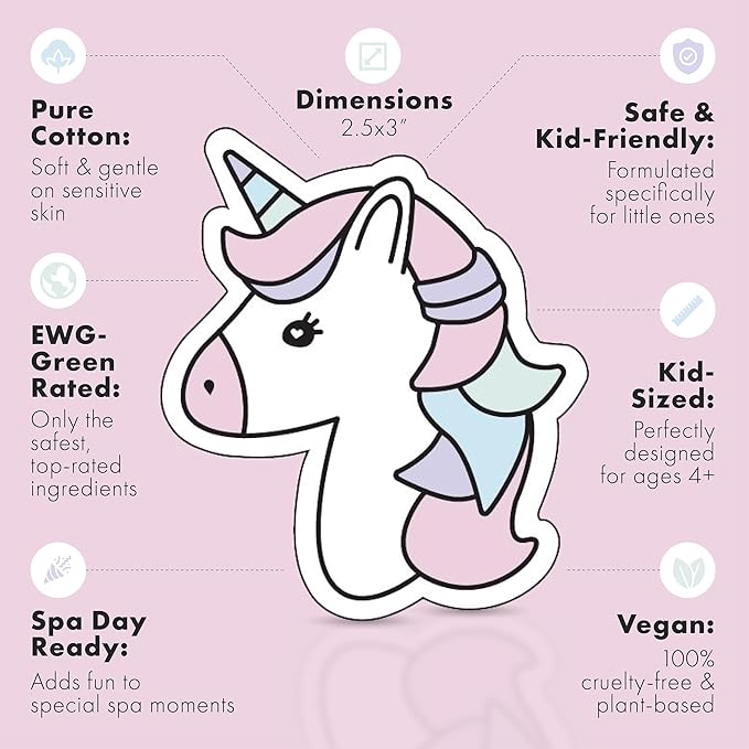 Unicorn Kids Face Masks Skincare Set (20pcs), Organic Vegan & Kid Safe Skin Care Ages 4+, Cute Animal Sheet Masks for Girls, Spa Day, Sleepover, Slumber Party Favors, Stuffs and Gifts for Little Girls