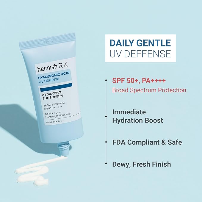 HEIMISH RX Hyaluronic Acid Hydrating Sunscreen - Daily Sunscreen For Face, SPF Face Moisturiser, Broad Spectrum SPF 50, No White Cast, Lightweight, Fast-absorbing, Korean Skincare, 50ml (1.69 fl. oz)