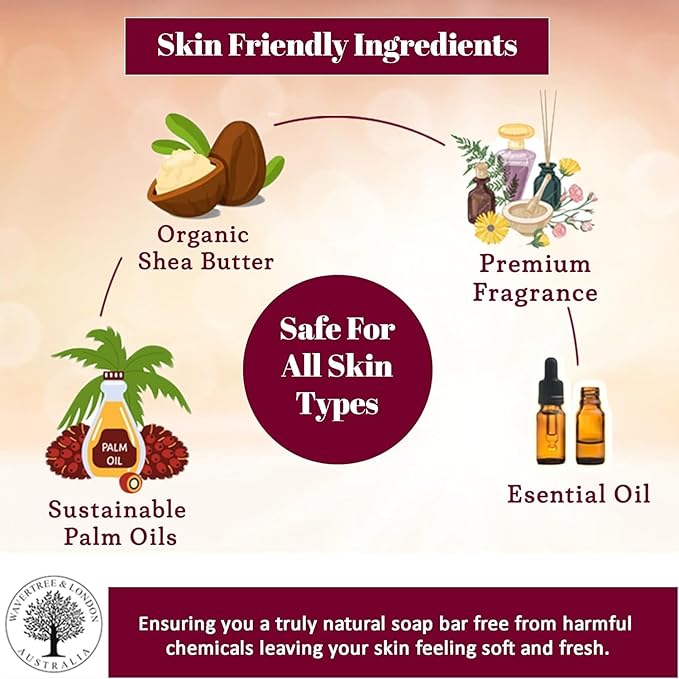 Wavertree & London Poppy Scented Natural Soap (2 Bars), 7oz Moisturizing French Triple Milled Soap Bars enriched with shea butter - Pure Plant Based Bath & Body Bars for All Skin Types