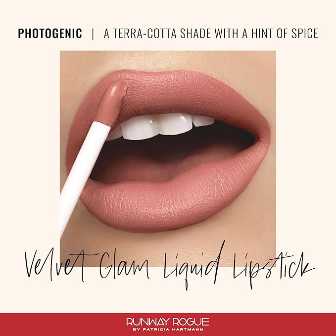 Runway Rogue Velvet Glam Liquid Lipstick, Almost-Matte Terra-Cotta Lipstick with a Hint of Spice, ‘Photogenic’