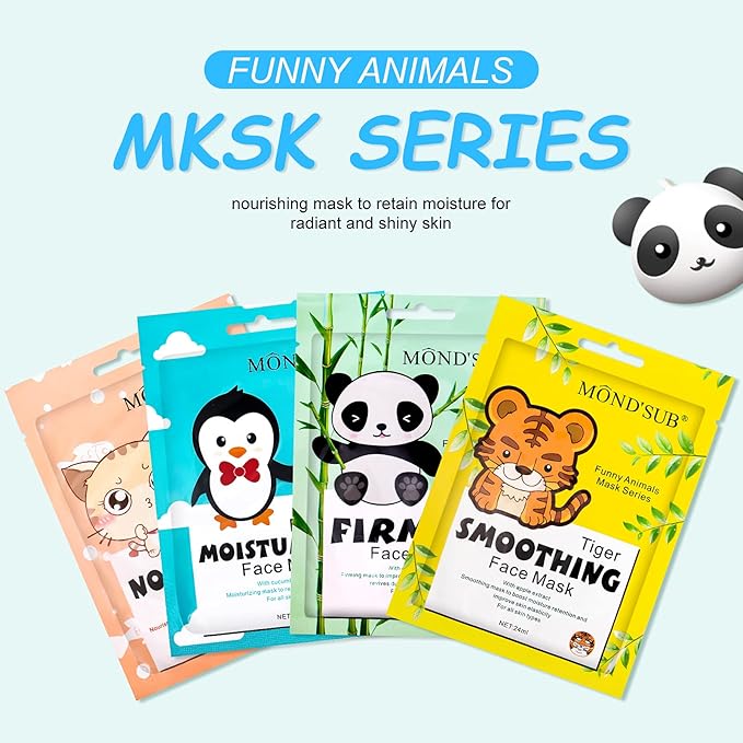 Animal Spa Beauty Mask, Character Masks Sheet-(Pack of 5) Panda Firming Nourishing Moisturizing Effects For All Skin Types- Birthday Party Gift for her, Girls Night, Spa Night, Beauty Gift
