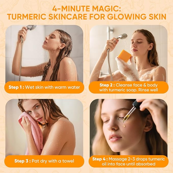 2 PCS Natural Turmeric Soap Bar for Face & Body Cleanser and Turmeric Oil, Nautral Ingredients Turmeric Wash and Care Set, Soothing, Hydrating, Turmeric Skin Care Set for All Skin Type