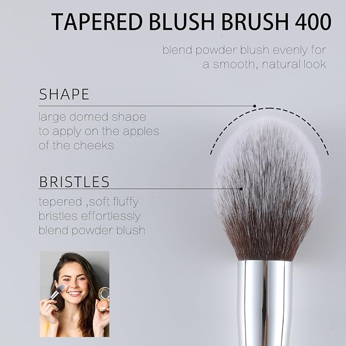 ENERGY Blush Brush for Makeup Cheeks Tapered Highlighter Face Makeup Brush For Loose,Cream,Minerals or Pressed Blusher Contour Bronzer Setting Powders Fluffy Large Powder Brush Vegan Synthetic Black