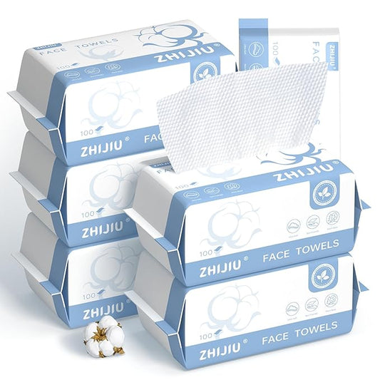 Disposable Face Towels 600 Count, Lint-Free Soft Cotton Facial Dry Wipes,8” x 8” Clean Facial Towels Wash Cloth for Sensitive Skin,Makeup Remover Dry Wipes