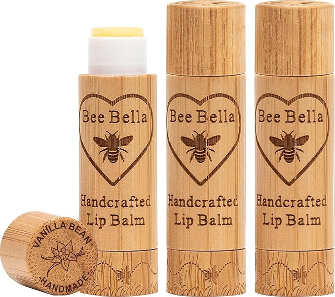 Bee Bella Lip Balm, Vanilla Bean, 3 Pack, Moisturizing Lip Care, 100% Natural, Original Organic Beeswax with Vitamin E, Handmade in USA