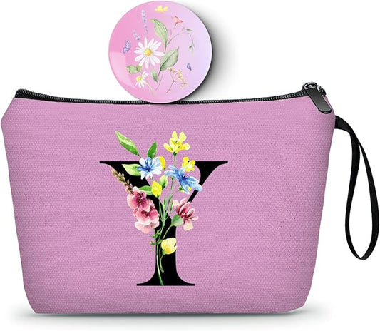 Appreciation Initial Monogram Gifts for Sisters from Sister Employees Team Bride Womens Unique Mom Personalized Makeup Cosmetic Bag with Mirror Mothers Day Christmas Graduation Y