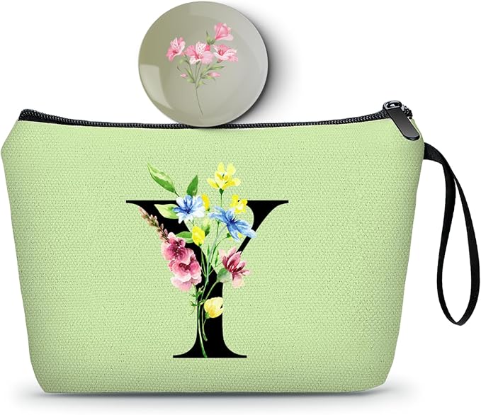 Appreciation Initial Monogram Gifts for Sisters from Sister Employees Team Bride Womens Unique Mom Personalized Makeup Cosmetic Bag with Mirror Mothers Day Christmas Graduation Y